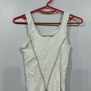 Gilded Intent White Ribbed Tank Top with Silver Accents